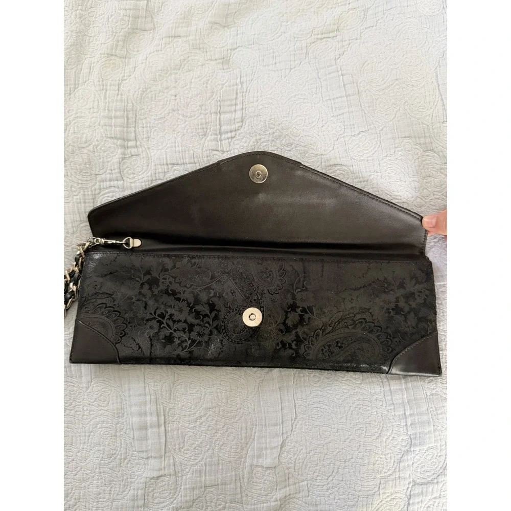 Miss Mak Vintage 90s Boho Y2K Black‎ Leather Padlock Paisley Chain Clutch Bag